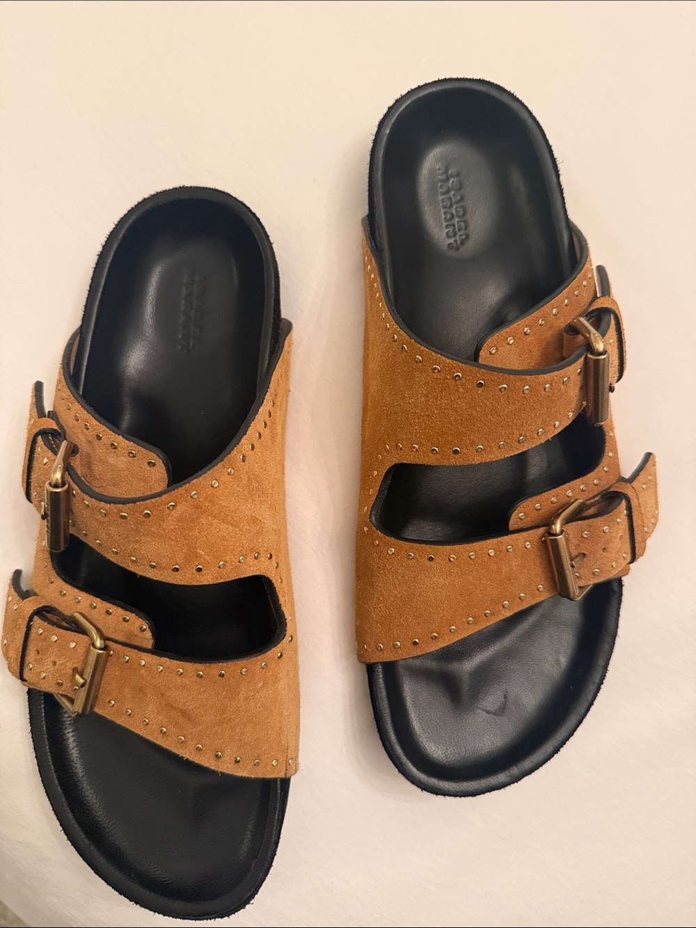 Isabel Marant “Birkenstock “ like Tan Suede Double-Buckle Slide Sandals - Picture 1 of 5